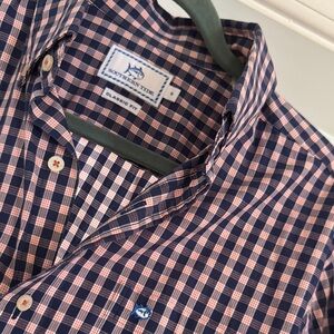 Mens Southern Tide Men's Classic Fit Checkered Shirt - Blue and Pink Size Small